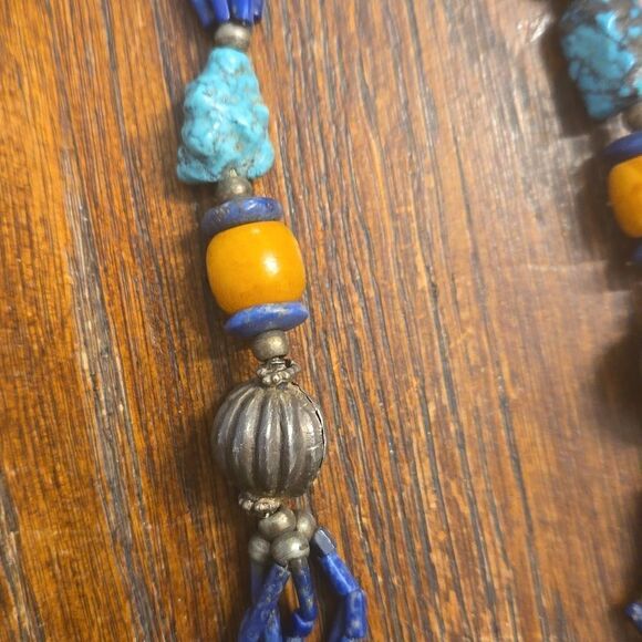 Old vintage silver, turquoise lapis necklace - Picture 2 of 8